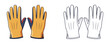 © Dzianis - Colored and outline drawing of a pair of orange yellow work gloves illustration with  trim on a white background