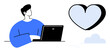 © robu_s - Person seated with laptop, gazing at a large heart, representing connection, motivation, creativity, relationships, focus, mindfulness and positivity. Ideal for personal growth teamwork charity