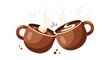 © Kecebong Anyut - Two cups of hot chocolate are clinking together, one with a marshmallow and the other with whipped cream, creating a cozy and inviting atmosphere.
