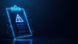 © Anca - A digital clipboard glows with an alert symbol, rendered in vibrant neon, against a modern, space-age backdrop. ..Created with Generative AI, not depicting real subjects.