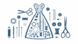 © fatima zainab - Charming dress design filled with sewing notions, perfect for DIY apparel projects and creative tailoring promotions, originally created as scalable vector art