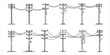 © MdZabed - Collection of black and white line art telephone poles with wires and insulators power pole