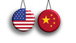 © foxndeer - Abstract banner with US and China flag circle hang tags