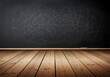 © Stock Shop - A textured, scratched blackboard surface above a rustic wooden floor, creating a classic classroom or study environment backdrop