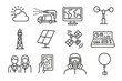 © Александр Михайлюк - Geoengineering Icons Collection. Line style icons of Geoengineering Research: Solar Radiation Management, Aerosol Sprayer, Climate