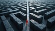 © Vadym - Red figure stands at start of clear path in complex stone maze. Person ready for new challenges, searching for smart solutions, achieving business goals. Shows strategic planning, effective decision