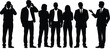 © Sumon - Silhouette of diverse business team standing together in professional poses representing leadership, teamwork, corporate communication, collaboration, unity, modern office workforce.
