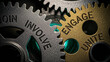 © Joyonto - Interlocking gears with words such as involve, engage, and unite, representing connection and strategic partnership