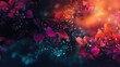 © Obsidian - A dark, abstract image features vibrant, digitally created flowers with rich pink, red, and orange hues, set against a deep teal background with subtle bokeh effects.