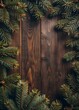 © Andrew Komar - Festive pine branches with warm white lights frame a dark wooden surface — cozy, rustic, and perfect for holiday-themed backgrounds or seasonal designs.
