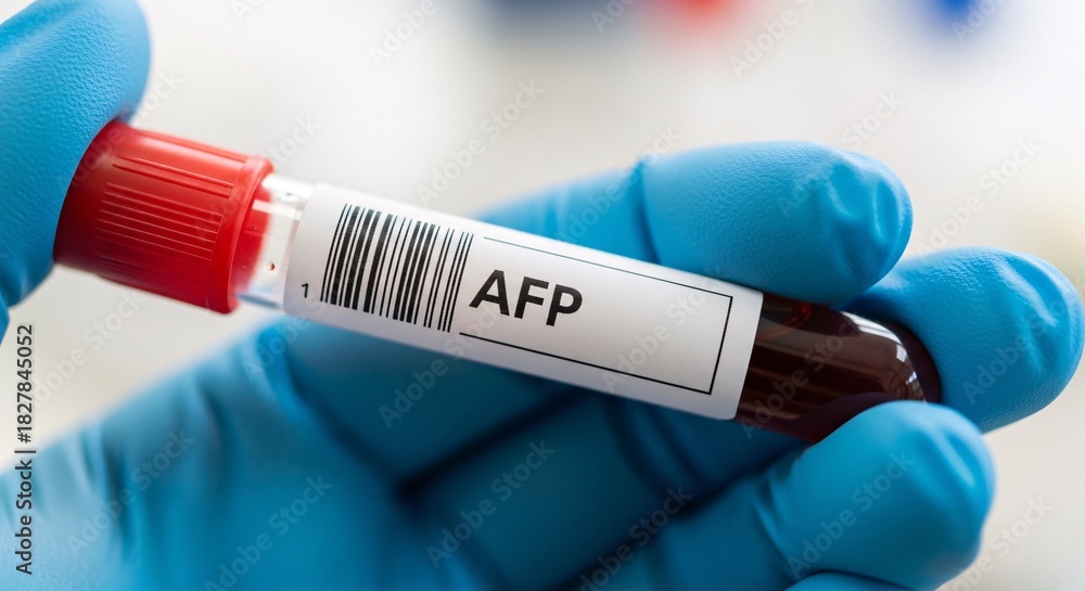 Medical professional holding AFP blood test tube for diagnostic health ...