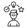 © Frank - Icono de persona feliz con ideas positivas. Motivación, creatividad, bienestar emocional y pensamiento constructivo. Ilustración vectorial