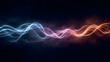 © Larjonit - Abstract glowing fiber-optic strands forming a wave pattern against a dark gradient background. Large empty areas provide ample copyspace for text or design.
