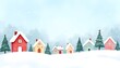 © Stock - watercolor Christmas village background, hand-painted style, soft snowy textures, pastel houses, gentle blue sky, artistic brush strokes, warm festive feeling, high resolution.