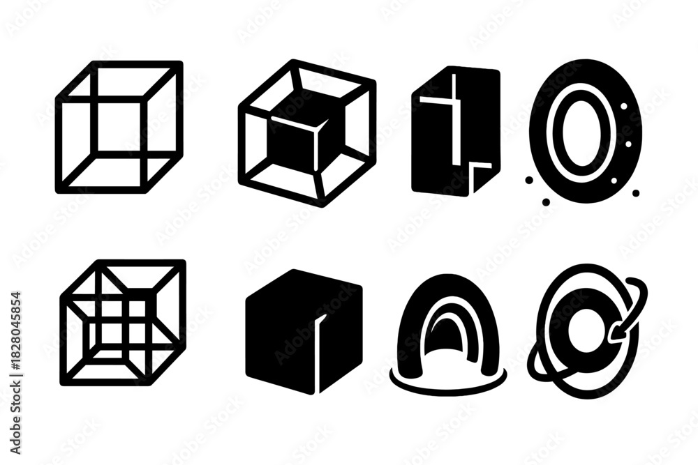 4D Geometry Icons. Solid style icons of dimension-based artwork ...