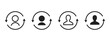 © Chelpanoff - User update icon. Circular arrows show profile refresh process vector. Person sync cycle for account renewal, identity change and workflow repeat concept symbol.