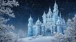 © tian - A frosted castle glows under a starry night sky, with snowy trees framing the scene