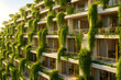 © MdShahajan - Modern building facade covered in lush green climbing plants creating a vertical garden and sustainable urban architecture