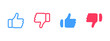© Chelpanoff - Thumb up and down icon. Blue like and red dislike gestures show positive and negative feedback in a clean flat style vector illustration. Useful reaction symbol for UI kits sign and social rating.