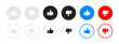 © Chelpanoff - Like dislike icon. Mixed filled and outline thumb symbols in grey, black, blue and red for rating and feedback vector. Clean reaction set for UI buttons sign. Modern interface choice concept pictogram