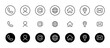 © Chelpanoff - Contact us icon set. Phone, user, mail, home and location elements in minimal outline and solid styles vector illustration. Web and app interface sign for communication and navigation symbol pictogram