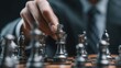 © pinkrabbit - chess battle, victory, success, leader, teamwork, business strategy . business man wear business suit move prepare move king chess pieces, plan strategy lead successful business competition leader.