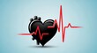 © OlehStock - Symbolic graphic of an ebony cardiac symbol intertwined with an ECG waveform representing protection and vitality