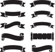 © FATEMA BEGUM - Collection of Rustic Banner and Ribbon Designs in Silhouette Style on White Background