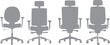 © Meshkat - lineup of four gray office chairs, each showcasing a consistent color while differing in design elements, which allows for a comparative analysis of their styles and functionalities.
