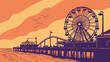 © Teguh - Los angeles skyline captures santa monica piers ferris wheel with birds flying overhead. Perfect for travel blogs, city guides, and website banners.