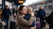 © Lazuardi - Mother embracing child at train station, symbol of migration and refugee crisis