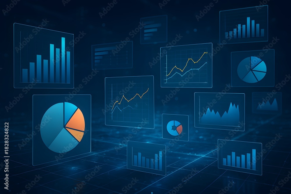 Data Visualization Digital Charts and Graphs Displaying Business Growth ...