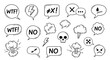 © Tarek - Collection of hand-drawn speech bubbles and comic elements, including text, symbols, and expressive icons.