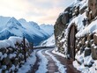© Surangkanang - Snow-covered gates on a winding mountain path,  fun,  thrill