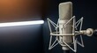© Photo Moon - Professional studio condenser microphone with shock mount and pop filter in recording studio environment with warm ambient lighting