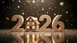 © Abull - Real estate trends 2026, 2026 Real Estate Concept with House Model and Golden Celebration Confetti for New Year Housing Market and Investment