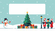 © PDWN Creative - A festive Christmas winter scene illustration with carol singers, a snowman, and a decorated tree, perfect as a holiday greeting card background