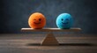 © MuhammadZeeshan - Orange and blue smiling balls on a seesaw conceptual balance representing emotional equilibrium and mental health