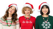 © AMS Studio - Three smiling women in christmas hats and sweaters, isolated on transparent background