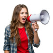 © Creative Design - Young person shouting through megaphone expressing loud announcement or protest isolated on transparent background