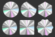 © antoniofrancois - Set of realistic silver holographic stickers, quality emblems, labels, original product stamps, premium quality symbol of official product guarantee with different shapes. Vector illustration