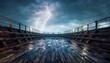 © Muhammad - Cinematic View of an Empty Wooden Ship Deck During a Powerful Lightning Storm at Sea; Good for dramatic storytelling, book covers, and dark fantasy backgrounds.