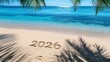© Lubos Chlubny - 2026 written in sand on tropical beach