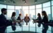 © Liam - Business meeting in glass room office with blurred people background. High quality