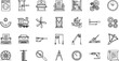 © pixraw - Vintage Machines  Tools: Linear Icon Set of Inventions, Engineering Devices  Science Equipment