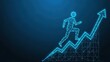 © Eman Suardi - Glowing digital human figure climbing an upward trending business graph with network connections