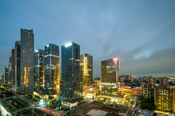  Night view of the Pazhou West District CBD architectural complex in Guangzhou, China