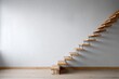 © Imnot99 - Modern floating wooden stairs ascend a minimalist wall.