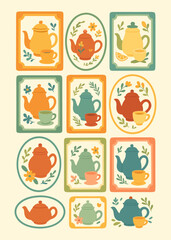  Aesthetic tea time a colorful collection of teapot and cup illustrations in various shapes and frames perfect for tea lovers and design enthusiasts