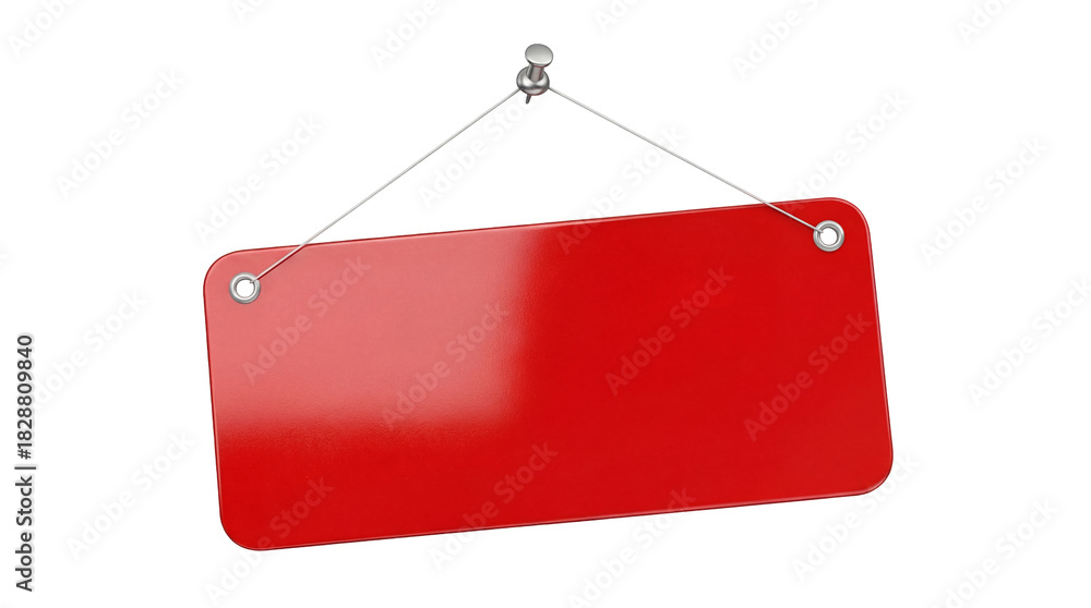 Red rectangular sign hanging from a pin isolated PNG, blank notice ...